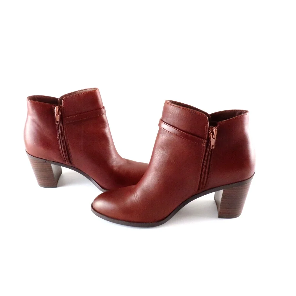 Alfani Nadenne Boots Womens 6 Brown Leather Step n Flex Ankle Preppy Equestrian